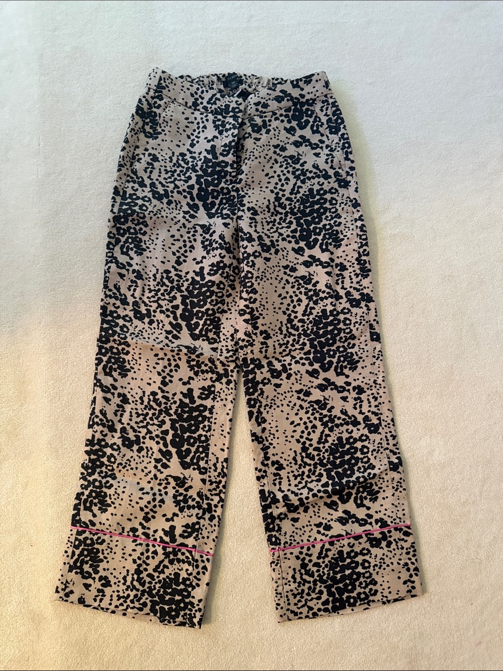 J. Crew Tan and Black Leopard-Print linen cropped Pants